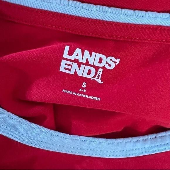 Lands End Red Long Sleeve T Shirt Womens Size Small Gray Trim Pullover Casual - Picture 6 of 6